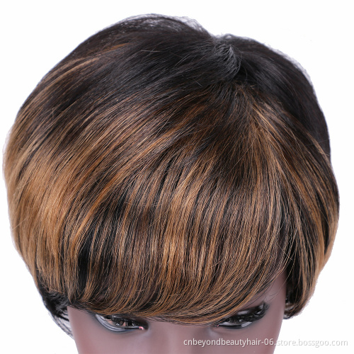 Wholesale  Pixie Cut Short Human Hair Wig With Bangs Straight Bob Short Human Hair Wigs Ombre Color Full Machine Wigs